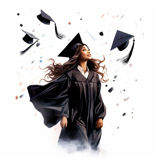Graduation clipart in Chiaroscuro Art style, on white background