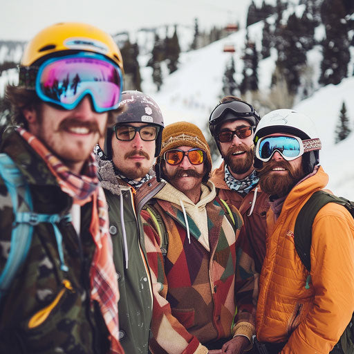 Eight mustached men at the ski resort