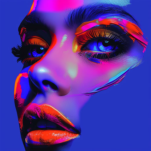 Realistic makeup clipart shining on flat royal blue background