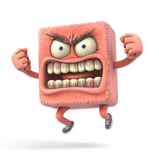 Humorous caricature of an eraser with exaggerated teeth