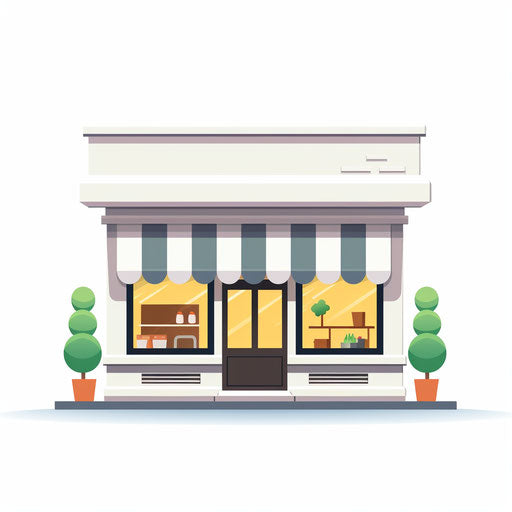 Minimalist-style shop illustration, on a white background