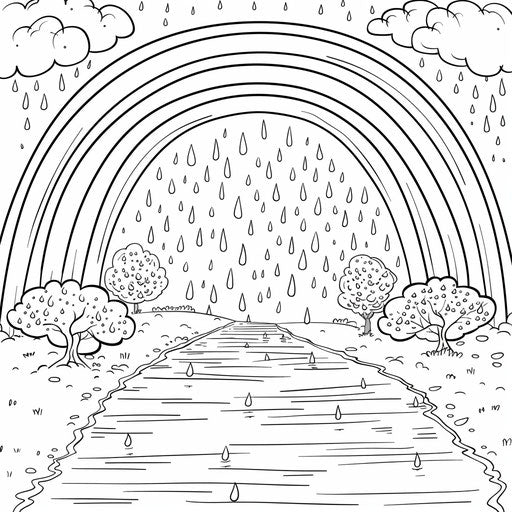 Rainbow after storm with raindrops and sunshine