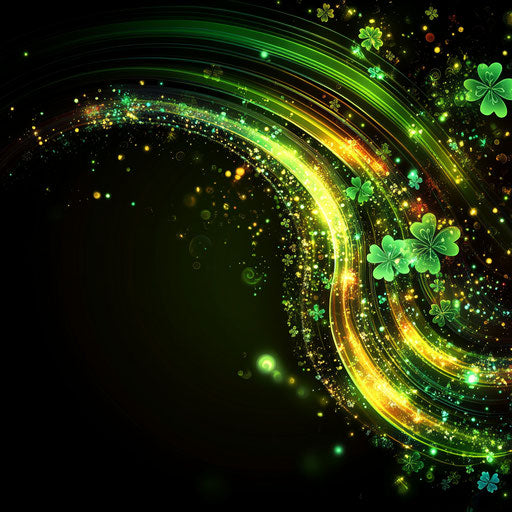 St. Patrick's Day background with rainbow, shamrocks, pot of gold