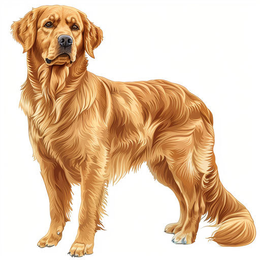 Golden retriever clipart in realistic style on flat white background