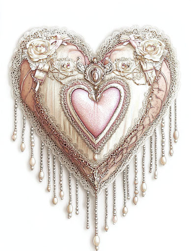 Valentine's Day heart with lace and beads