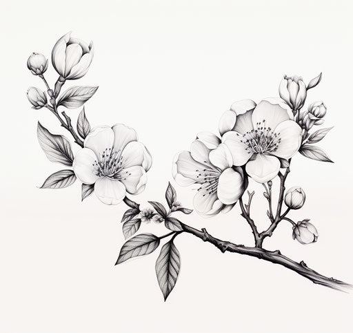 Floral branch in black and white, cartoon style, classic tattoo motifs