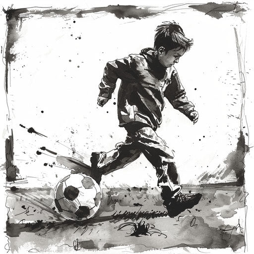 A boy chasing a soccer ball for a hobby