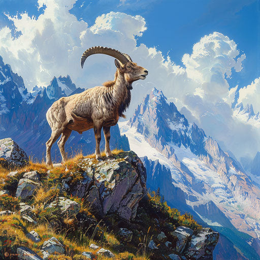 Ibex with towering alpine peaks in the background