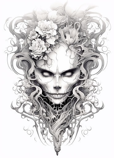 Vector tattoo art inspired by wormcore, strong facial expression