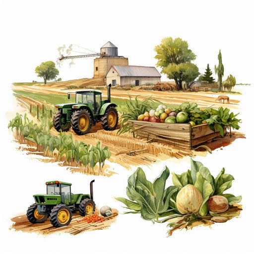 Agricultural illustration with oil painting style on white background