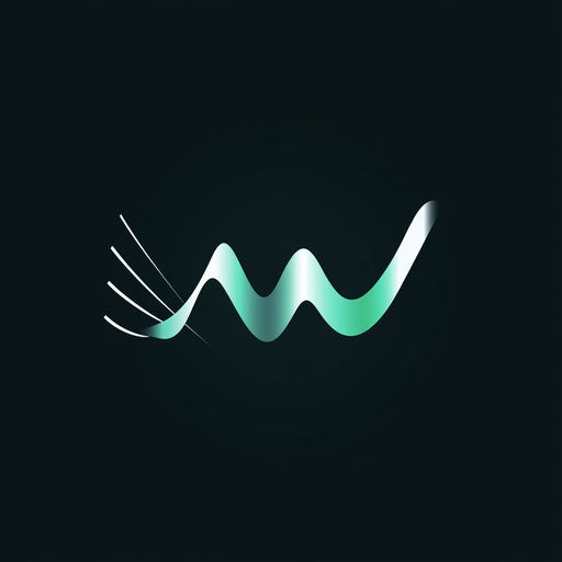 Inspiring DJ logo featuring an abstract waveform with subtle light effects, paired with sophisticated serif typography, in a dark green and white color combination, isolated on a flat black background.