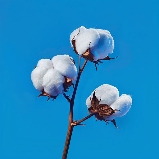 On a flat, royal blue background, a photo realistic cotton clipart shines with enhanced vibrancy and clear contours