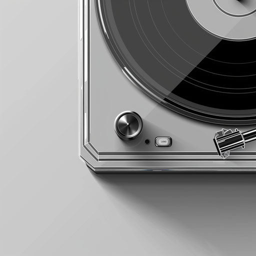 Realistic record player on metallic silver background