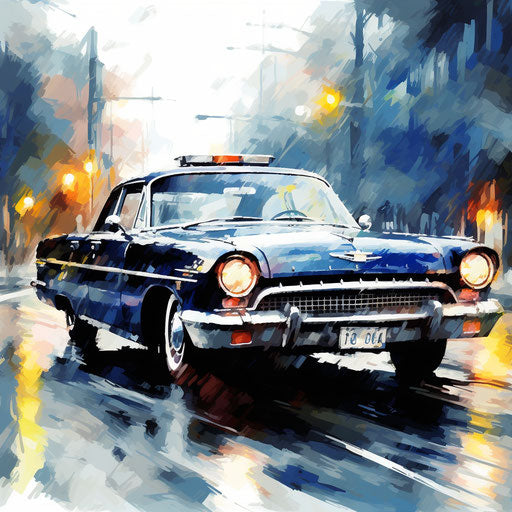 Police car clipart in the style of oil painting, on a white background