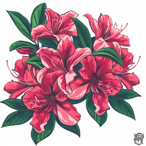 Colorful Japanese azalea tattoo illustration