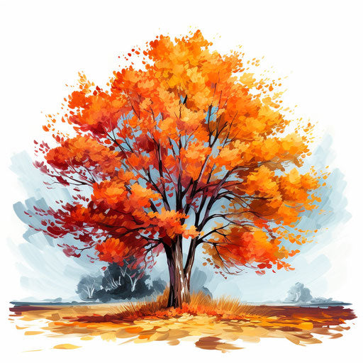 Fall tree clipart in the style of Oil painting, on a white background