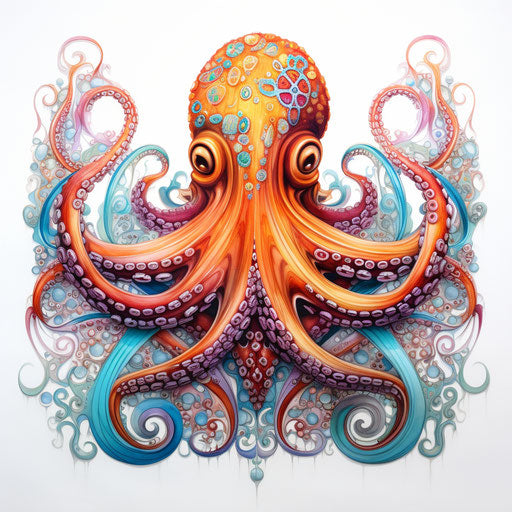 Rainbow octopus watercolor art, light orange and light bronze style