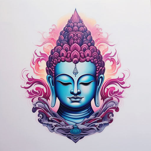 Colorful tattoo painting with buddha head