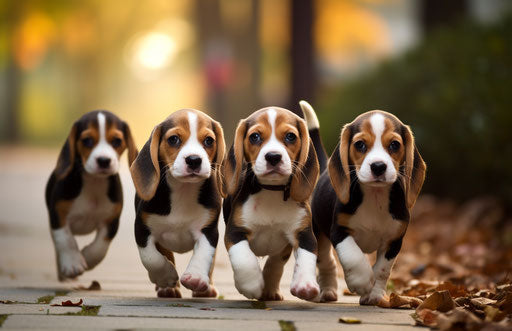 Beagle puppies on leash no worries