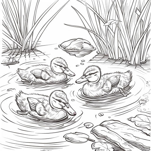 Three little ducks swimming in a small pond