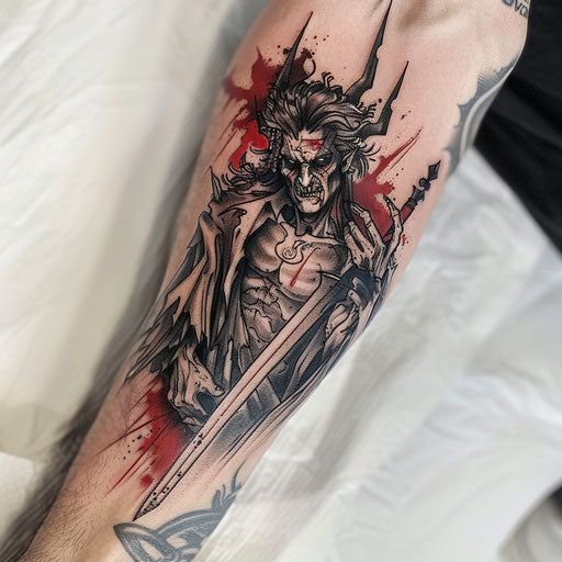 Hades tattoo in chilling style on white background