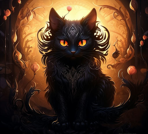 Decorative black cat design inspired by bronzepunk style