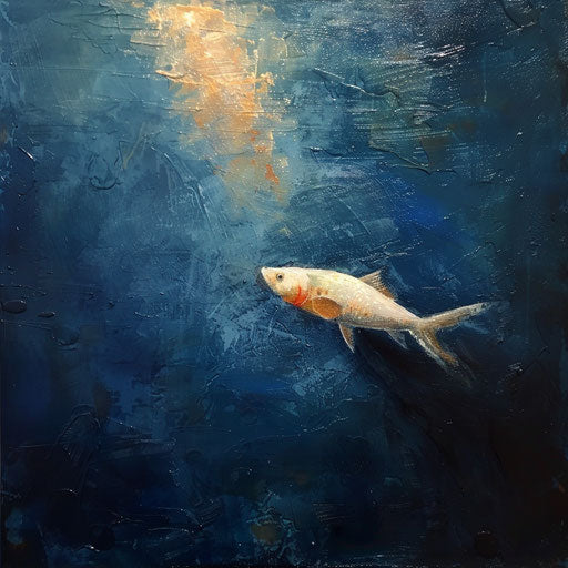 Lonely fish gliding gracefully in the deep blue