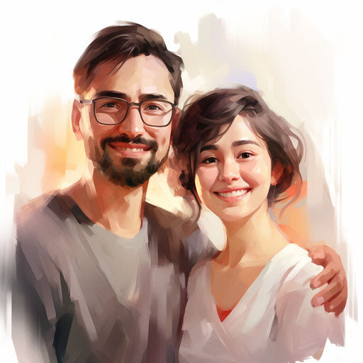 Illustration of parents in the style of Oil painting, on a white background