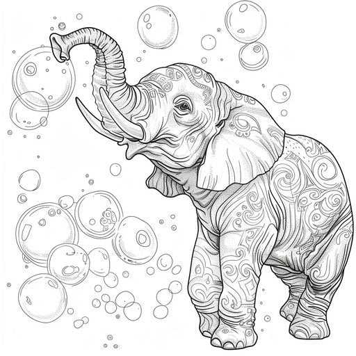 Playful elephant blowing bubbles with its trunk