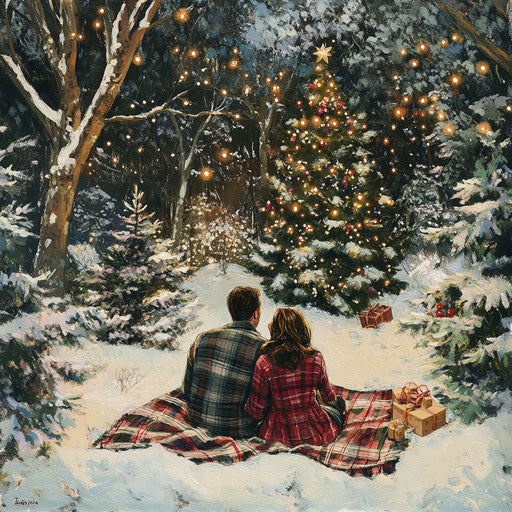 Winter picnic among Christmas trees