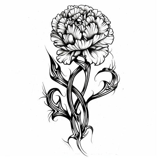 Celtic knot carnation tattoo design on white background