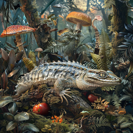 Blue tongue skink in a fantastical scene