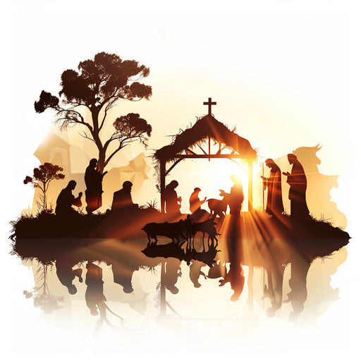 Nativity scene in realistic style with flat white background