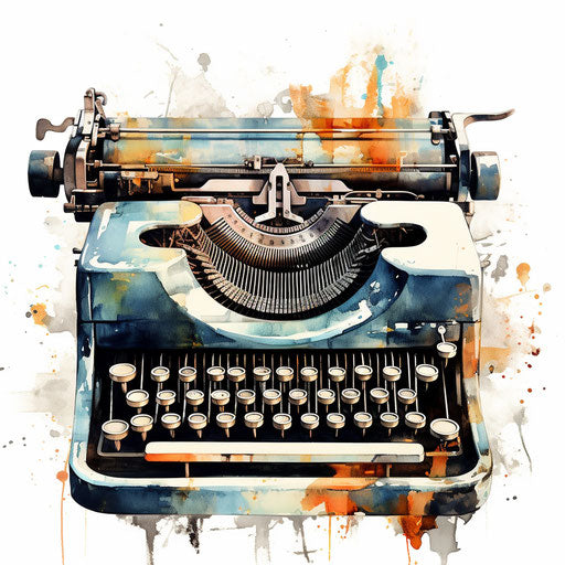 Typewriter image in the style of oil painting, on a white background