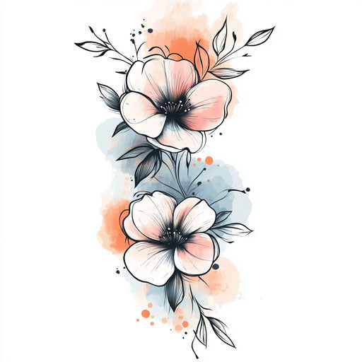 Flat tattoo sketch for women with soft pastel color palette