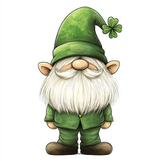 St. Patrick's Day Gnome, white background, clipart style