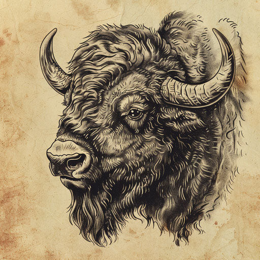 Rustic bison tattoo sketch in flat style