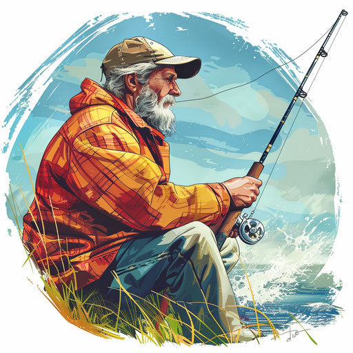 Fisherman clipart with flat random background