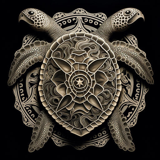 Polynesian turtle tattoo art & designs in monochrome style