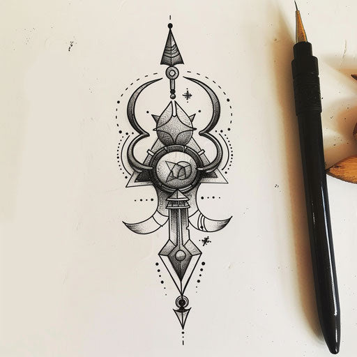 Cultural flat tattoo sketch of an ancient symbol representing dreams from folklore