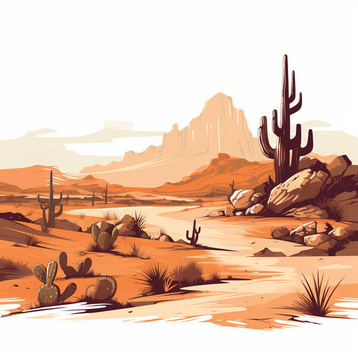 Desert in Chiaroscuro Art style, on white background