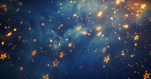 Blue and yellow stars in the sky, character design style, bronzepunk