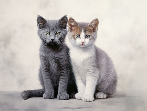 Two kittens in dark silver and light purple