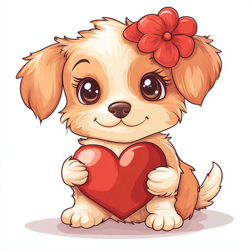 Cute puppy holding a heart, vector art illustration style