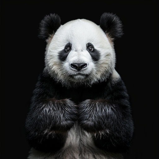 Black and white panda portrait on black background