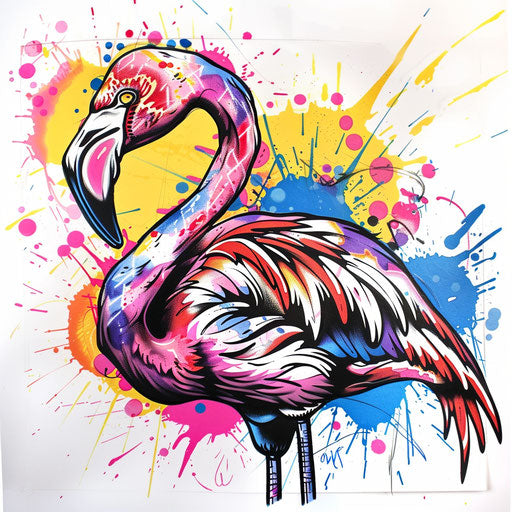Pop art style flamingo tattoo design with bright colors