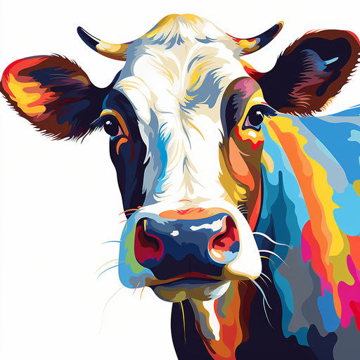 Cow cartoon png in the style of Impressionistic Art, on white background