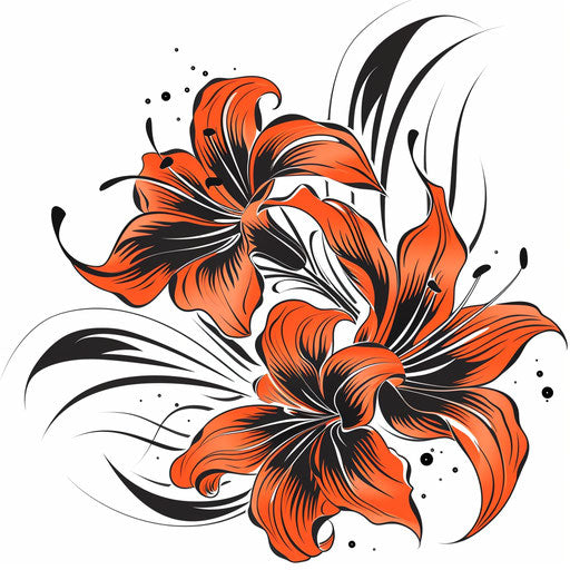 Japanese tiger lily tattoo, bright orange and black