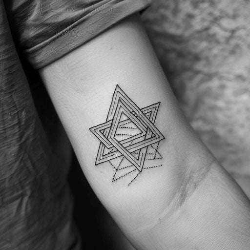 Chic minimalist sketch of a Valknut with thin lines in black ink