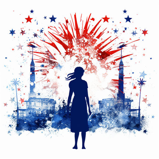 Fourth of July clipart in the style of Chiaroscuro Art, on white background